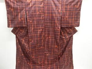 格子に琉球絣柄織り出し手織り紬着物アンサンブル